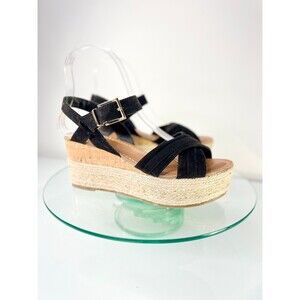 Fergalicious Pounce Wedge Sandals Black Jute Faux Suede Open Toe